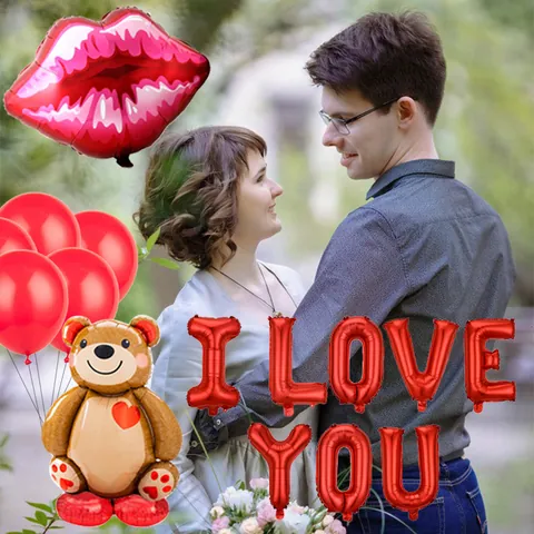 Red Heart Foil Letter I Love You Bear Shape Balloons And Rose Petals For Valentine's Day Wedding Party Decoration