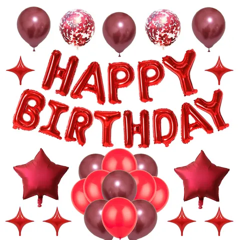 Happy Birthday Balloon Kit Aluminum Foil Latex Stars Confetti Balloons For Birthday Party Celebration Home Decor Kit