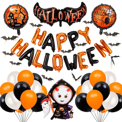 Happy Halloween Aluminiumfolie Latex Luftballons Fledermaus Geist Kürbis Spinne Muster Party Dekoration Zubehör Innenhaus Deko