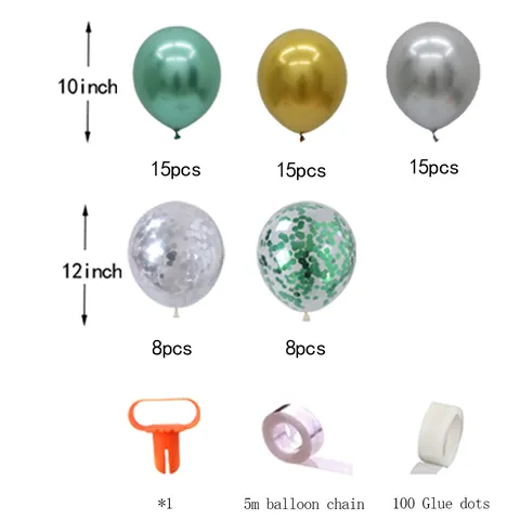 Kit de Guirlande d'Arche de Ballons Thème Forêt Jungle Vert Or Argent Latex Confettis Ballons pour Décoration de Fête d'Anniversaire Mariage