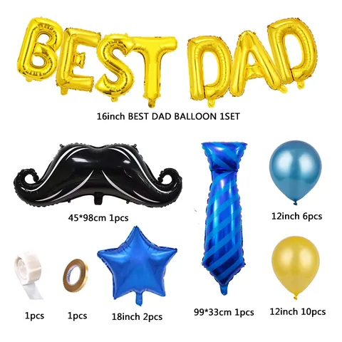 Ballons en Latex et Aluminium Fête des Pères Best Dad Lettre Moustache Cravate Étoile Décoration Célébration Accessoires de Fête Cadeau