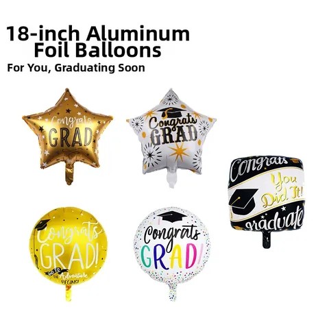 Graduation Foil Balloons Congrats Grad Doctor Hat Bear Smiley Star Round Square Balloons For School Party Background Decor