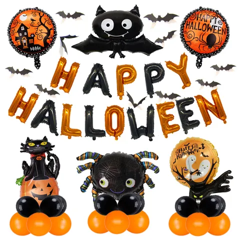 Halloween Balloon Decoration Happy Halloween Banner Pumpkin Ghost Bat Spider Foil Latex Balloons For Bar Home Party Decor