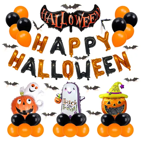 Halloween Balloon Decoration Happy Halloween Banner Pumpkin Ghost Bat Spider Foil Latex Balloons For Bar Home Party Decor