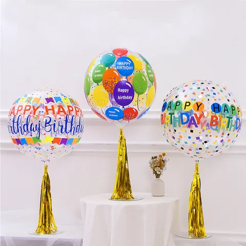 Ballon Bobo Imprimé Transparent Happy Birthday Décoration de Fête Motif Confetti Banderole Style Ins Accessoire Photo Ballon