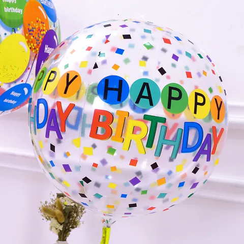 Ballon Bobo Imprimé Transparent Happy Birthday Décoration de Fête Motif Confetti Banderole Style Ins Accessoire Photo Ballon