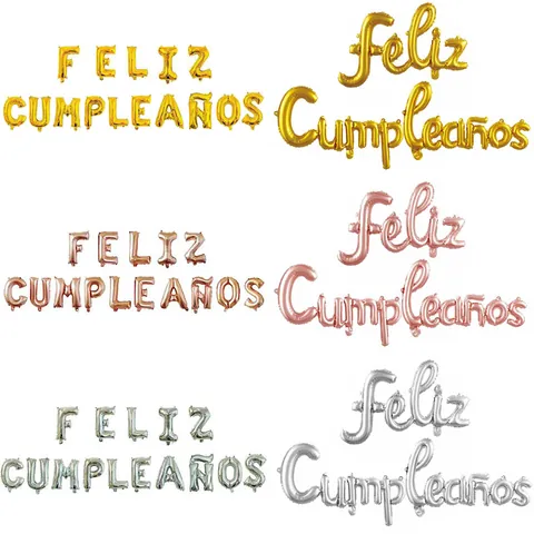 Globo de Papel de Aluminio Español Feliz Cumpleaños Decoración de Fiesta de Cumpleaños Globos Metálicos Letras de Molde y Cursiva Oro Plata Oro Rosa