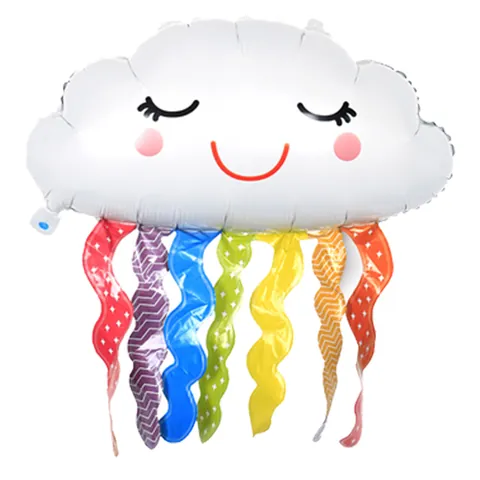 Cute Cloud Aluminum Foil Balloon Rainbow Tassels Smiling Face Balloon For Birthday Party Celebration Nursery Decor