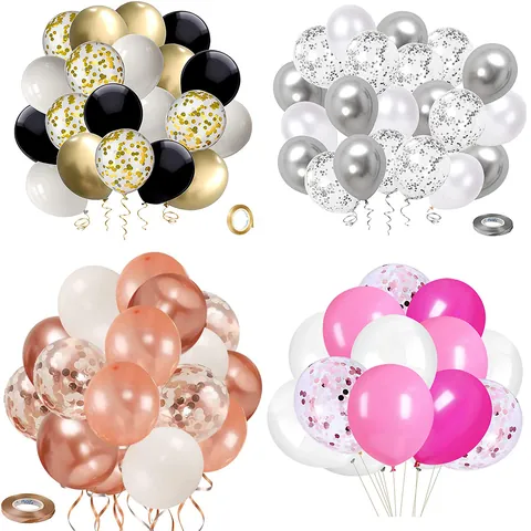 Black Gold White Latex Balloons For Birthday Graduation Party Decoration Metallic Sequin Confetti Balloons With Decorative Ribbon