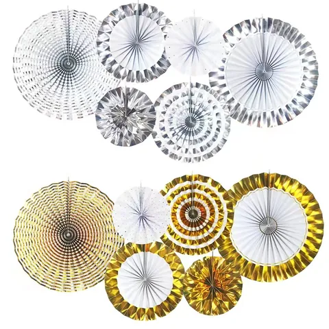 Gold Silver Foil Paper Fans Hanging Decorative Rosettes For Wedding Birthday Party Home Background Wall Decoration