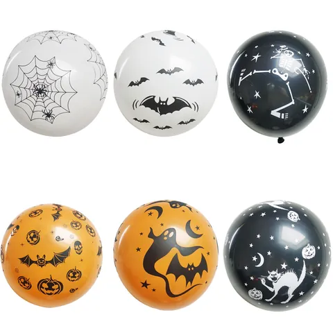 Halloween Latex Balloons Black White Orange Printed Ghost Bat Spider Web Skeleton Party Decoration Festive Balloons