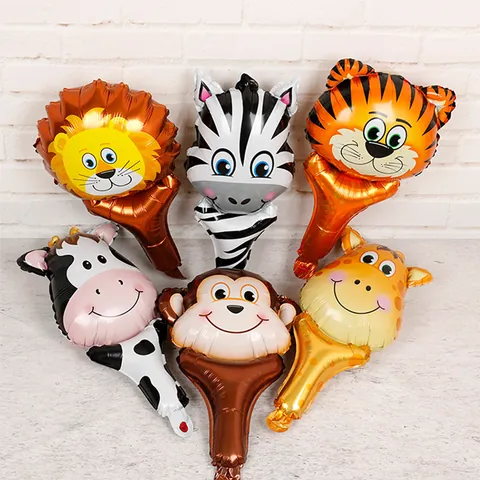 Bâton De Ballon En Aluminium Portatif D'Animal De Dessin Animé Pour La Décoration De Fête D'Anniversaire D'Enfants Tigre Lion Zèbre Singe