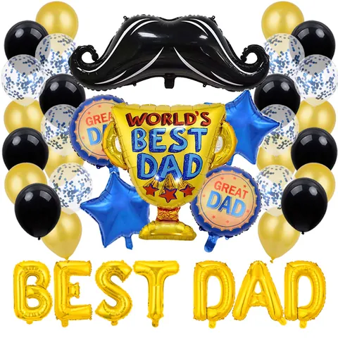 Ballons en Latex et Aluminium Or Trophée Moustache Étoiles Best Dad Décoration de Fête des Pères pour Célébration