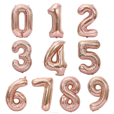 Large Rose Gold Number Foil Balloon Metallic Mylar Balloon For Birthday Party Anniversary Celebration Event Decoration