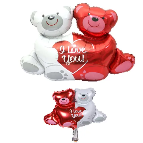 Ballon en Film d'Aluminium Double Ours Serrant un Cœur Romantique Imprimé I Love You pour Saint Valentin Mariage Fête