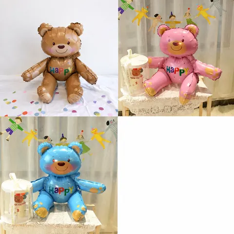 3D Assembly Sitting Teddy Bear Aluminum Foil Balloon Happy Birthday Decoration Inflatable Cartoon Bear Balloon For Kids