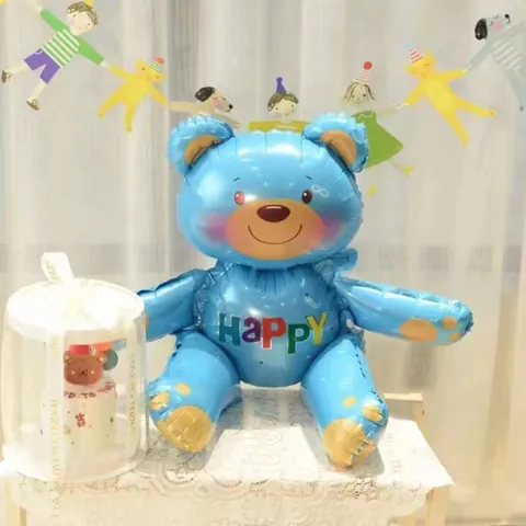 3D Assembly Sitting Teddy Bear Aluminum Foil Balloon Happy Birthday Decoration Inflatable Cartoon Bear Balloon For Kids