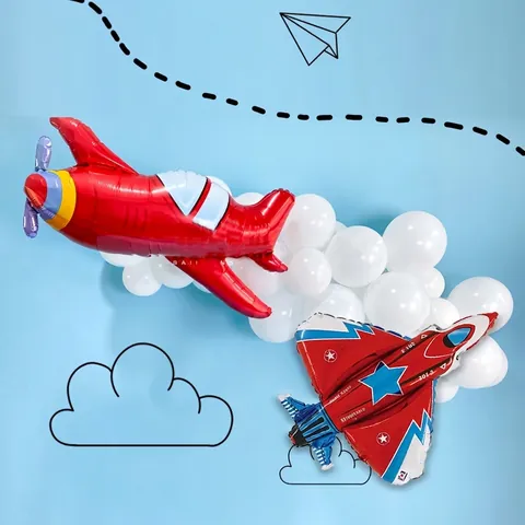 Grande Palloncino in Pellicola di Alluminio a Forma di Aereo da Caccia Cartoon Decorazione per Festa di Compleanno