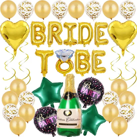 Bride To Be Balloon Set For Bachelorette Party Decoration Rose Gold Gold Foil Letter Heart Star Champagne Ring Balloons Bridal Shower Party Supplies