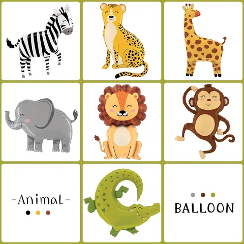 Cute Animal Shapes Aluminum Foil Balloons Lion Elephant Monkey Zebra Giraffe Cheetah Crocodile Cartoon Party Decorations