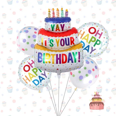 Birthday Party Balloon Set Colorful Polka Dot Cake Foil Balloons Oh Happy Day Decorations For Kids Birthday Celebration