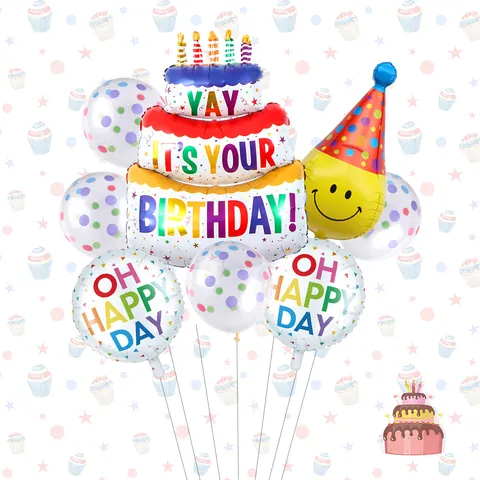 Birthday Party Balloon Set Colorful Polka Dot Cake Foil Balloons Oh Happy Day Decorations For Kids Birthday Celebration