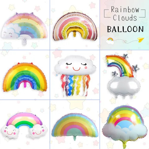 Cartoon Rainbow Cloud Tassel Foil Balloon For Kids Birthday Party Decoration Smiling Macaron Rainbow Festive Balloon