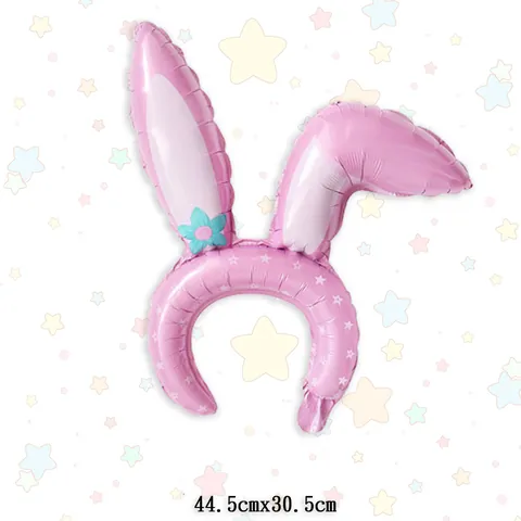 Inflatable Aluminum Foil Balloon Headband For Kids Birthday Party Decorative Cartoon Rabbit Ear Crown Cake Style Party Favor