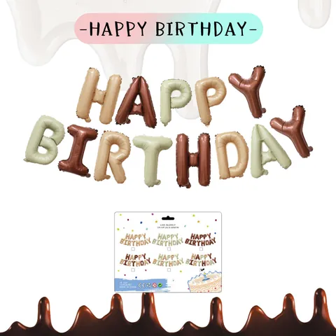Μπαλόνια Αλουμινίου Happy Birthday Γράμματα Ρετρό Καραμέλα Καφές Κρέμα Καφέ Διακοσμήσεις Πάρτι Στολίδι Εορτασμού