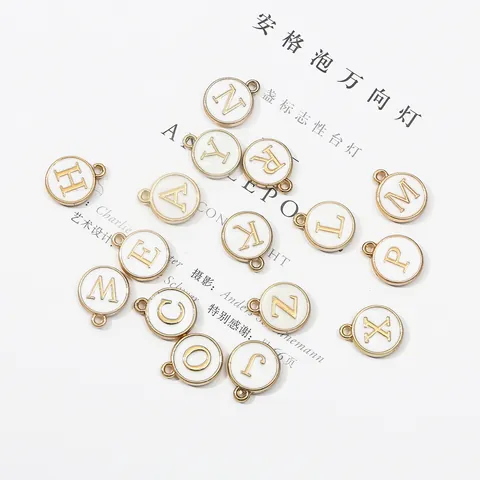 Alloy White Enamel 26 English Letters Round Charms Pendants For DIY Bracelet Necklace Earrings Jewelry Making Accessories