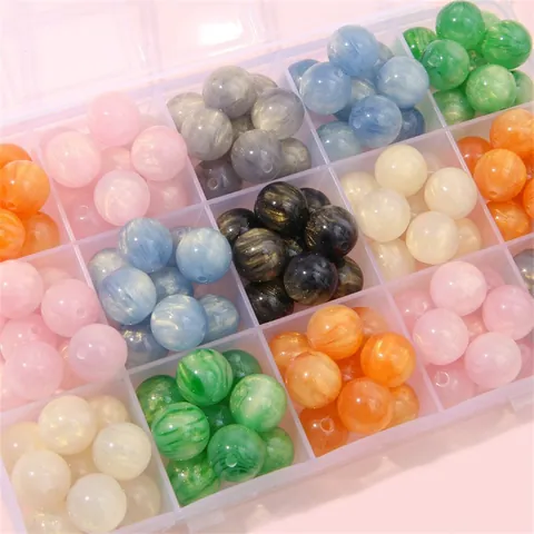 Resin Imitation Cat Eye Starry Sky Marble Pattern Round Loose Beads For DIY Jewelry Making Bracelet Necklace Accessories