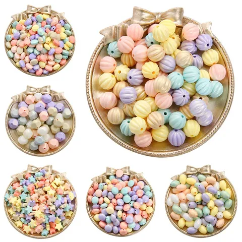 Macaron Mixed Colors Acrylic Loose Beads Heart Star Pumpkin Shape DIY Jewelry Making Beading Accessories Handmade Materials