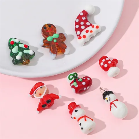 DIY Navidad Cuentas Lampwork Dibujos Animados Muñeco de Nieve Papá Noel Árbol de Navidad Cuentas de Vidrio Joyería