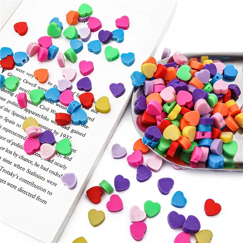 Colorful Heart Shape Polymer Clay Loose Spacer Beads For DIY Jewelry Making Bracelet Necklace Hair Accessories Material
