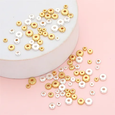 Cuentas Espaciadoras de Cobre Chapado en Oro Plata para Fabricación de Joyas DIY Pulsera Collar Plano Redondo Accesorios