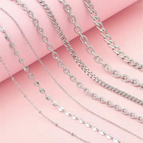 Stainless Steel Chain For DIY Jewelry Making Hip Hop Y2K Silver Tone Curb Cable Box Paperclip Link Bulk Necklace Bracelet Making Material Accessories