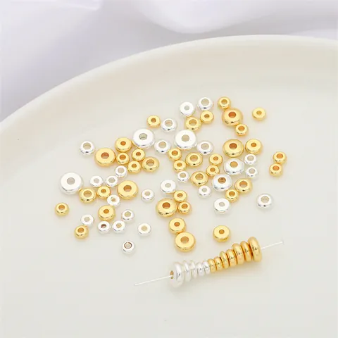 Cuentas Espaciadoras de Cobre Chapado en Oro Plata para Fabricación de Joyas DIY Pulsera Collar Plano Redondo Accesorios