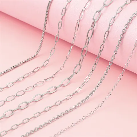 Stainless Steel Chain For DIY Jewelry Making Hip Hop Y2K Silver Tone Curb Cable Box Paperclip Link Bulk Necklace Bracelet Making Material Accessories