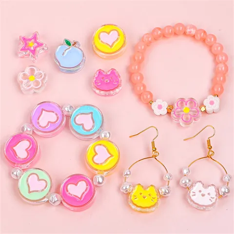 Cuentas de Esmalte Acrílico de Colores Forma de Corazón y Estrella de Dibujos Animados para Creación de Joyas DIY Llavero Hecho a Mano Manualidades de Funda de Teléfono