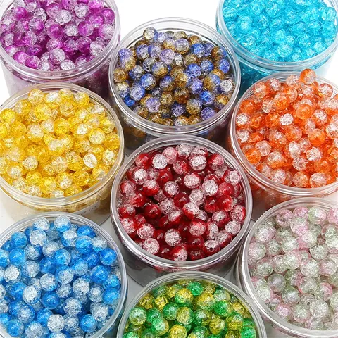 Glass Crackle Beads For Jewelry Making DIY Round Loose Beads Multi Color Ice Crackle Glass Lampwork Beads For Bracelet Necklace