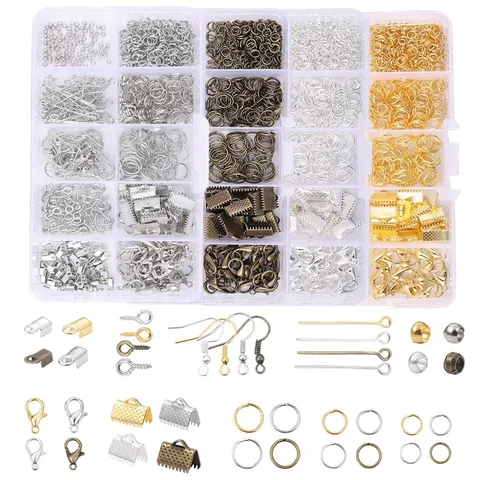 DIY Jewelry Making Findings Kit 10-Grids Box Lobster Clasps Jump Rings Ear Hooks 9-Pins Ribbon Ends Handmade Accessory
