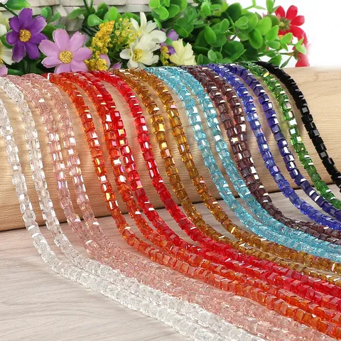 Perles en Cristal de Verre Cube Facettées pour la Fabrication de Bijoux DIY Colliers Couleurs Mixtes Perles d'Espacement Carrées Transparentes Accessoires d'Artisanat