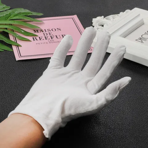 White Pure Cotton Gloves For Jewelry DIY Making Anti-Oxidation Anti-Sweat Work Protective Gloves Five Fingers Inspection