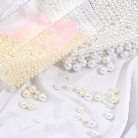 ABS No Hole Round Faux Artificial Pearl Beads White Beige Loose Beads For DIY Craft Handmade Jewelry Making Makeup Brush Holder Filler