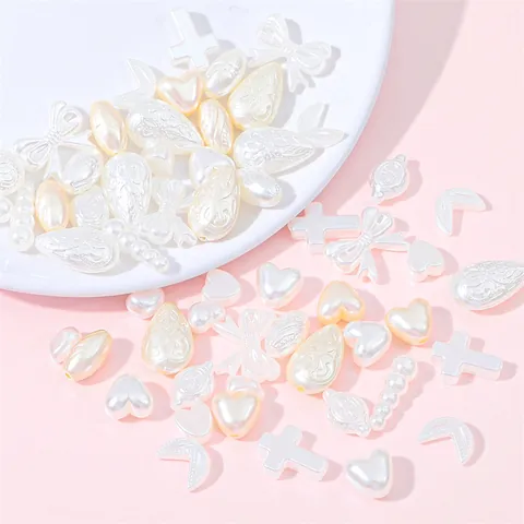 ABS Faux Artificial Pearl Beads Mixed Shapes Heart Bow Cross Embossed Jewelry Making Accessories For Bracelet Necklace DIY Crafts