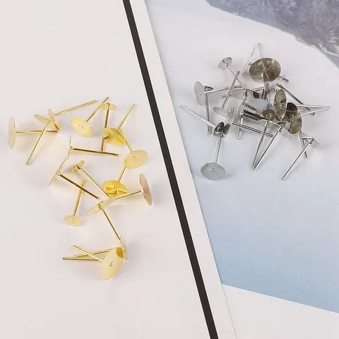 DIY Earring Making Materials Flat Head Earring Stud Posts With Pins Gold Silver Plated Alloy Earring Findings For Jewelry Making Accessory