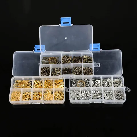 Set per Creazione Gioielli Fai-da-te Lega Chiusure a Moschettone Ganci per Orecchini Anellini per Bracciali Accessori Scatola