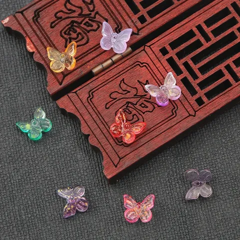 Vintage Gradient Glass Butterfly Charms Gold Foil Inlaid DIY Jewelry Findings For Hairpins Tassel Making Craft Materials