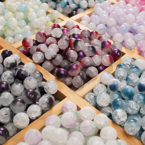 Glass Crackle Two-Tone Round Loose Beads For DIY Jewelry Making Bracelet Necklace Colorful Frosted Craft Beads Supply