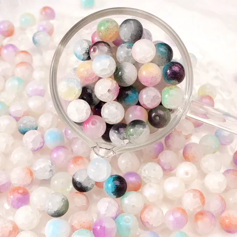 Glass Crackle Two-Tone Round Loose Beads For DIY Jewelry Making Bracelet Necklace Colorful Frosted Craft Beads Supply